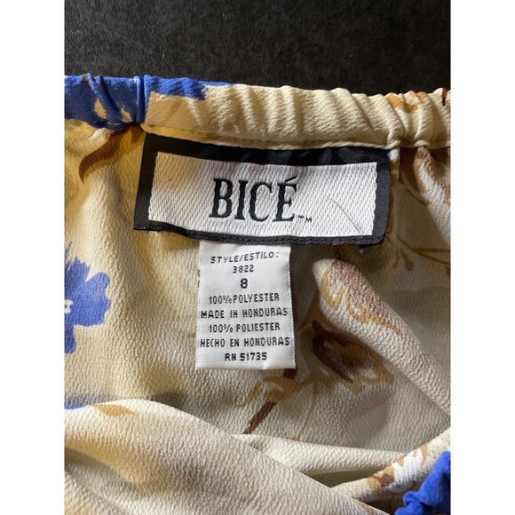 Vintage 90s BICE Blue White Tan Floral Elastic Waist Long Maxi Skirt Sz 8 - Picture 7 of 9